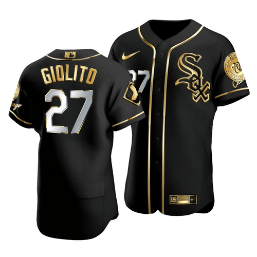 Men'S Chicago White Sox Lucas Giolito #27 Golden Edition Black  Jersey