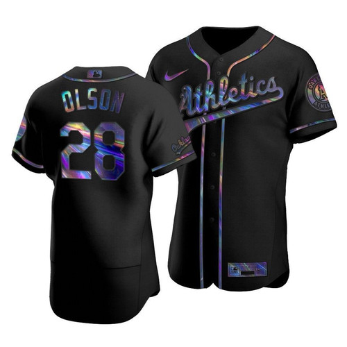 Men'S Oakland Athletics Matt Olson #28 Iridescent Logo Holographic Limited  Jersey Black