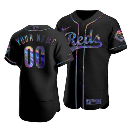 Cincinnati Reds Custom #00 Iridescent Logo Holographic Limited Jersey Black