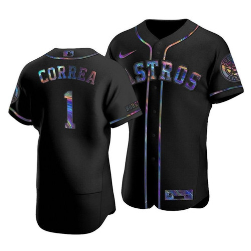 Men'S Houston Astros Carlos Correa #1 Iridescent Logo Holographic Limited  Jersey Black