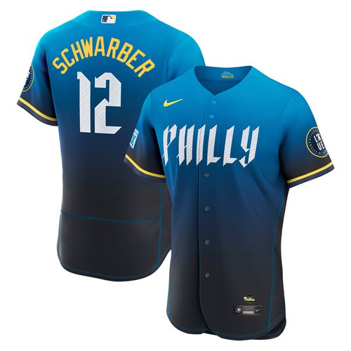 Men's Philadelphia Phillies Kyle Schwarber Nike Navy City Connect  Sponsor Patch Jersey