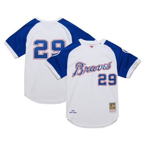 Men's Atlanta Braves John Smoltz Mitchell & Ness White 2004 Cooperstown Collection  Throwback Jersey