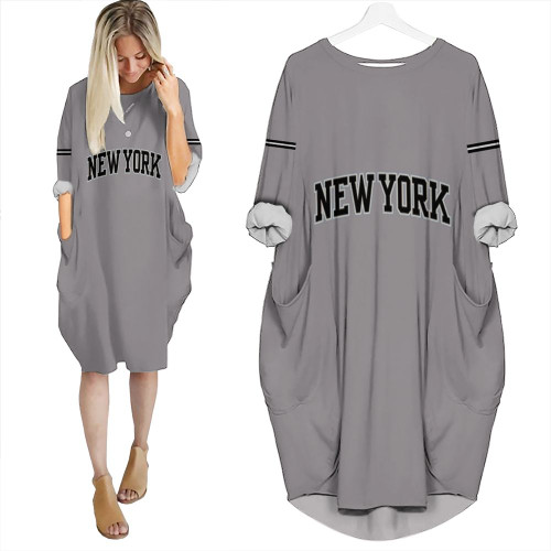 New York Yankees Road Flex Base Collection Team Gray Jersey Inspired Style Batwing Pocket Dress
