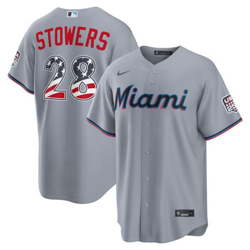 Men's Miami Marlins Kyle Stowers Nike Gray USA 250 Fourth of July Road Stadium Jersey