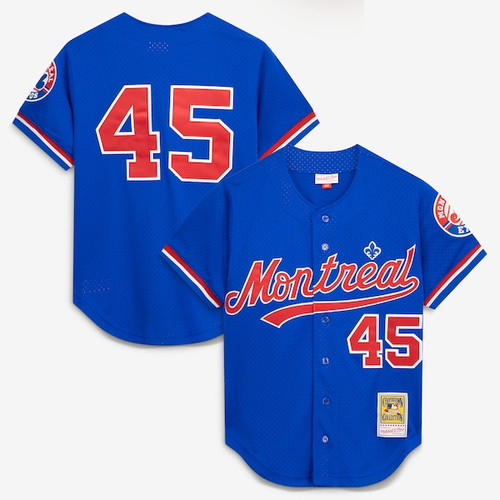 Men's Montreal Expos Pedro Martinez Mitchell & Ness Blue Cooperstown Collection Mesh Batting Practice Button-Up Jersey