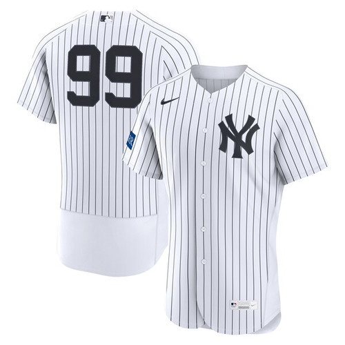 Men's New York Yankees Aaron Judge Nike White Home  Sponsor Patch Jersey
