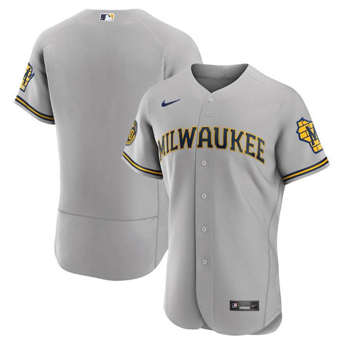 Mens Milwaukee Brewers Nike Replica Replica Gray Road  Team Jersey