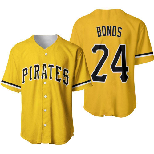 Pittsburgh Pirates Barry Bonds #24 MLB Great Player Baseball Team Logo Majestic Official Gold 2019 3D Designed Allover Gift For Pirates Fans Baseball Jersey - MLB