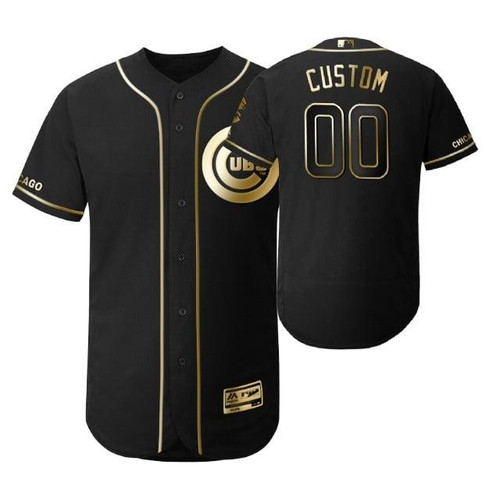 Chicago Cubs #00 Any Name Mlb 2019 Golden Edition Black Jersey Gift For Cubs Fans