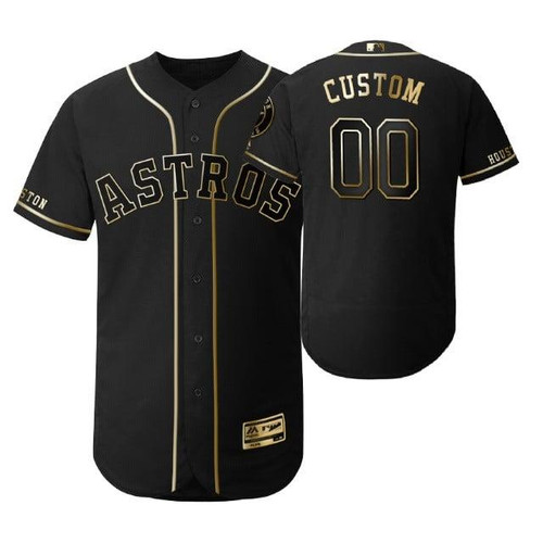 Houston Astros #00 Any Name Mlb 2019 Golden Edition Black Jersey Gift For Astros Fans
