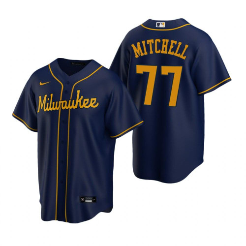 Mens Milwaukee Brewers #77 Garrett Mitchell 2020 Alternate Navy Jersey Gift For Brewers Fans