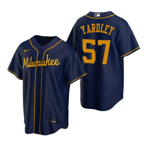 Mens Milwaukee Brewers #57 Eric Yardley 2020 Alternate Navy Jersey Gift For Brewers Fans