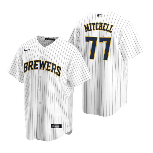Mens Milwaukee Brewers #77 Garrett Mitchell 2020 Alternate White Jersey Gift For Brewers Fans