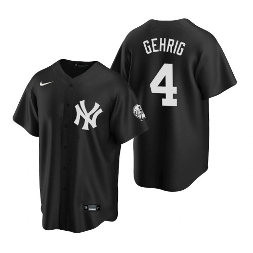 Mens New York Yankees #4 Lou Gehrig 2020 Fashion Black Jersey Gift For Yankees Fans