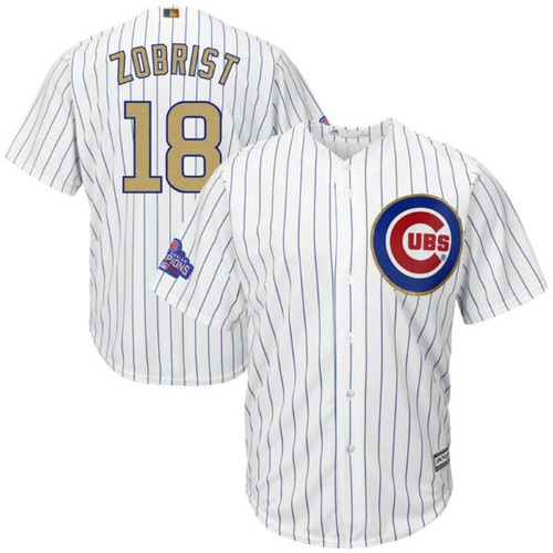Chicago Cubs Ben Zobrist #18 White Stripes 2016 Cubs Championship Gold Edition Jersey