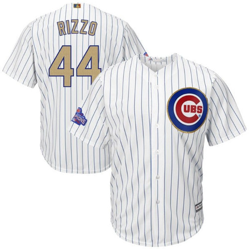 Chicago Cubs Anthony Rizzo #44 White Stripes 2016 Cubs Championship Gold Edition Jersey