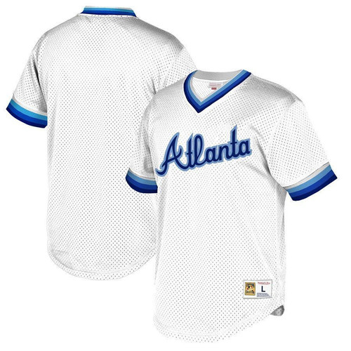 Atlanta Braves Big Tall Cooperstown Collection Mesh Wordmark V-Neck Jersey White