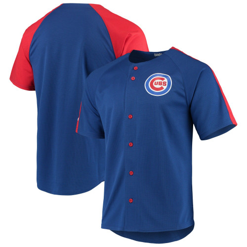 MenS Stitches Royal Chicago Cubs Logo Button-Up Jersey