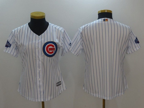 Chicago Cubs White Stripes 2016 Cubs Championship Gold Edition Personalized Jersey
