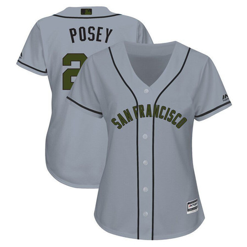 Buster Posey San Francisco Giants Majestic Womens Memorial Day Cool Base Player Jersey Gray 2019