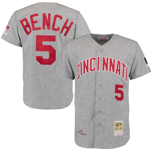 Mitchell & Ness 1969 Johnny Bench Cincinnati Reds Gray  Throwback Jersey