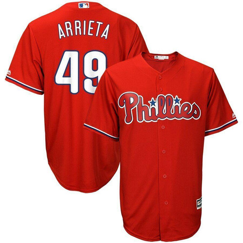 Jake Arrieta Philadelphia Phillies Majestic Fashion Official Cool Base Player Jersey Scarlet 2019