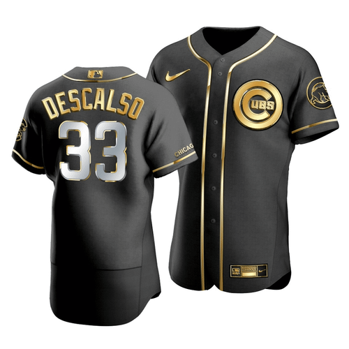 Men'S Chicago Cubs Daniel Descalso #33 Golden Edition Black  Jersey