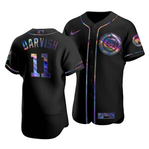 Men'S Chicago Cubs Yu Darvish #11 Iridescent Logo Holographic Limited  Jersey Black