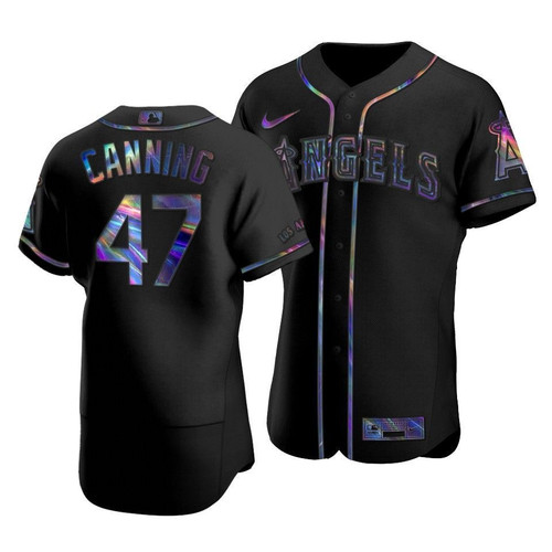 Men'S Los Angeles Angels Griffin Canning #47 Iridescent Logo Holographic Limited Jersey Black