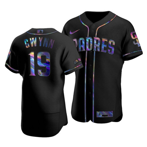 Men'S San Diego Padres Tony Gwynn #19 Iridescent Logo Holographic Limited Jersey Black