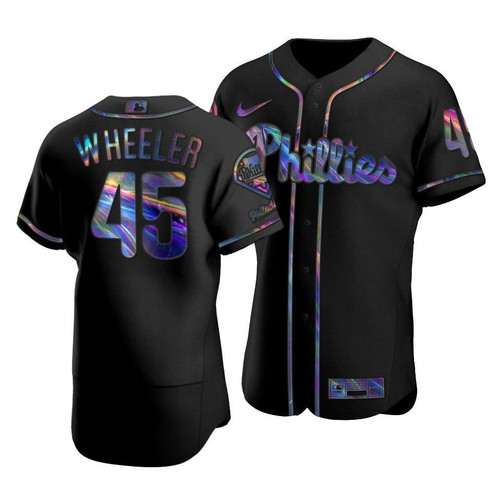 Men'S Philadelphia Phillies Zack Wheeler #45 Iridescent Logo Holographic Limited Jersey Black