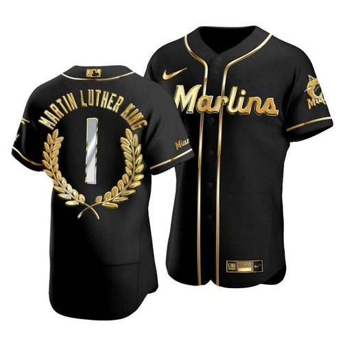 Men'S Miami Marlins Martin Luther King Black Special Golden Edition Jersey