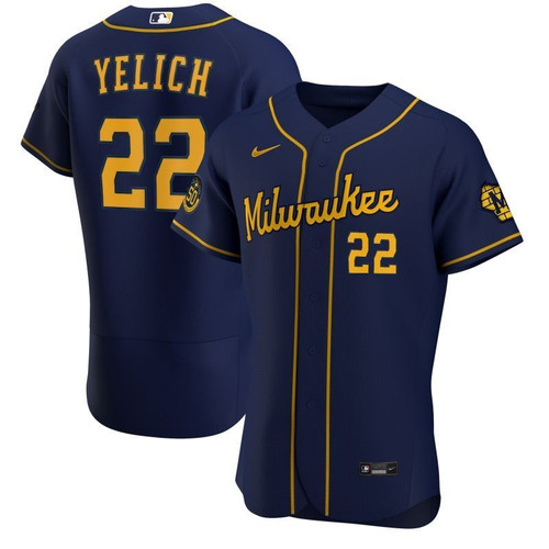 Milwaukee Brewers Christian Yelich #22 2020 Mlb Dark Blue Jersey