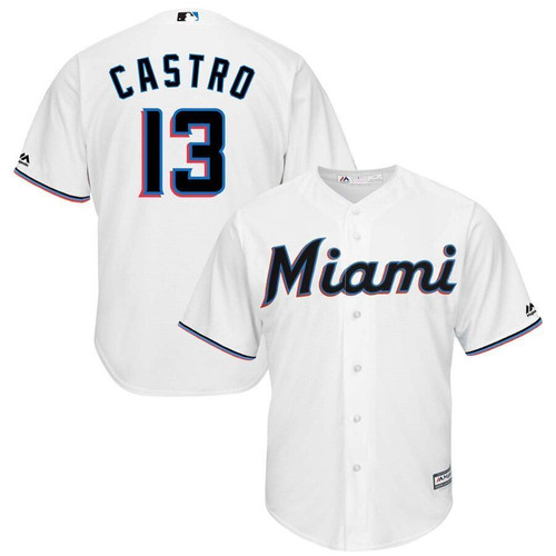 Starlin Castro Miami Marlins Majestic Home 2019 Cool Base Player Jersey White 2019