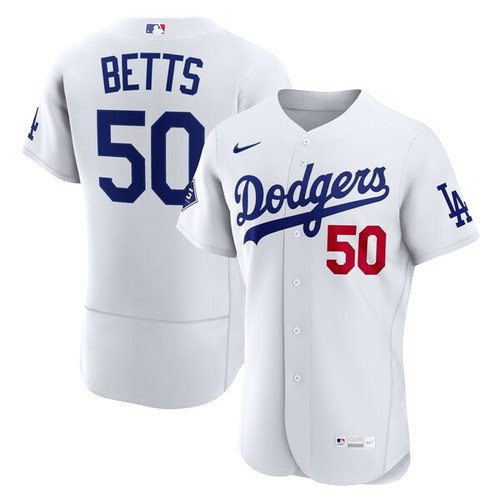 Men's Los Angeles Dodgers Mookie Betts Nike White Home  Sponsor Patch Jersey