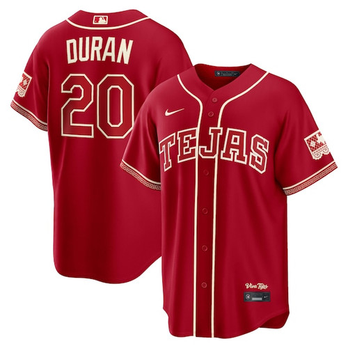 Men's Texas Rangers Ezequiel Duran Nike Red 2026 City Connect Stadium Jersey