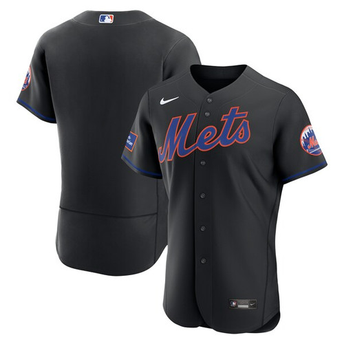 Men's New York Mets  Nike Black Alternate  Sponsor Patch Jersey