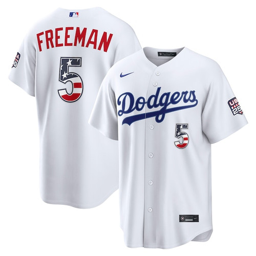 Men's Los Angeles Dodgers Freddie Freeman Nike White USA 250 Fourth of July Home Stadium Jersey