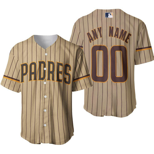 Personalized San Diego Padres 00 Anyname Mlb 2020 Light Brown Stripe Jersey Inspired Style Gift For San Diego Padres Fans Baseball Jersey - MLB
