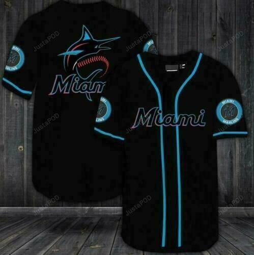New Miami Marlins Black Baseball Tee Jersey Shirt