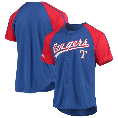 Texas Rangers Stitches Button-Down Raglan Replica Jersey - Royal