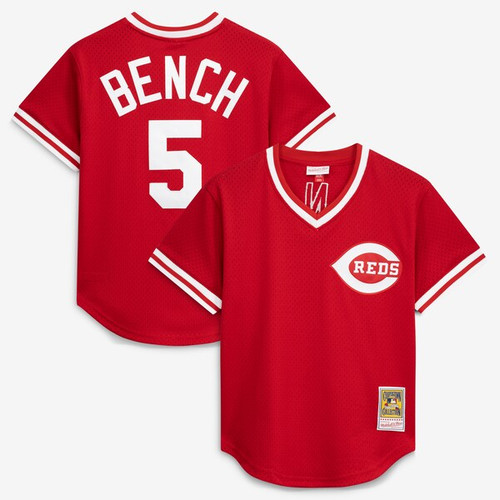 Men's Cincinnati Reds Johnny Bench Mitchell & Ness Scarlet  Batting Practice Jersey