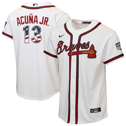 Youth Atlanta Braves Ronald Acuña Jr. Nike White USA 250 Fourth of July Home Replica Jersey