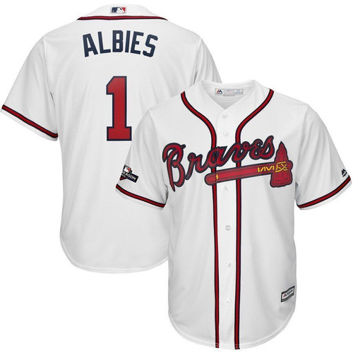 Ozzie Albies Atlanta Braves Majestic 2021 Postseason Official Cool Base Player Jersey Jersey White
