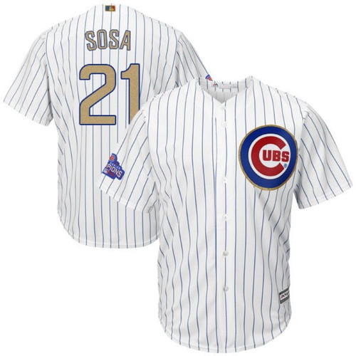 Chicago Cubs Sammy Sosa #21 White Stripes 2016 Cubs Championship Gold Edition Jersey