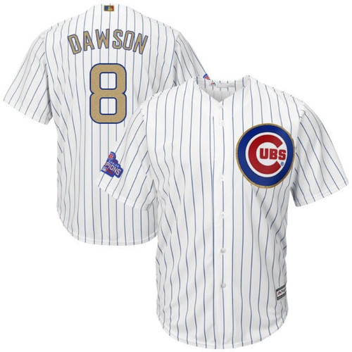 Chicago Cubs Andre Dawson #8 White Stripes 2016 Cubs Championship Gold Edition Jersey