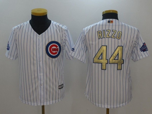 Chicago Cubs Anthony Rizzo #44 White Stripes 2016 Cubs Championship Gold Edition Jersey