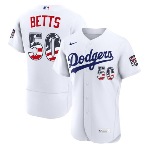 Men's Los Angeles Dodgers Mookie Betts Nike White USA 250 Fourth of July Home  Jersey