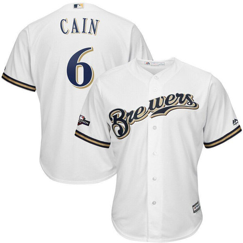 Lorenzo Cain Milwaukee Brewers Majestic 2019 Postseason Official Cool Base Player Jersey White