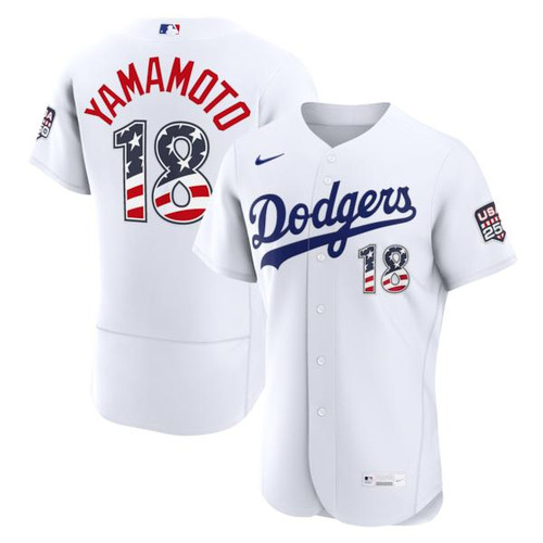 Men's Los Angeles Dodgers Yoshinobu Yamamoto Nike White USA 250 Fourth of July Home  Jersey